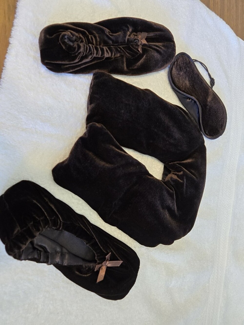 Plush Velvet Travel Eye Mask, Neck Wrap, Slipper Gift Set Chocolate Brown Gift